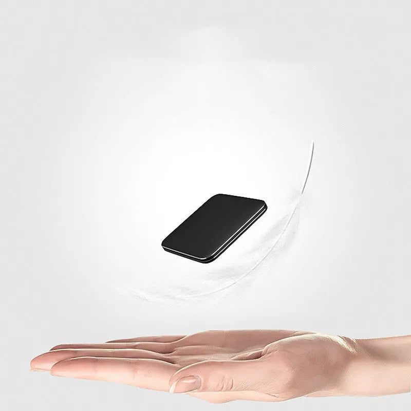 Alloy metal universal mobile power bank with multi-U port output, 8000mAh capacity, compact 80x80x13mm size, in black colour