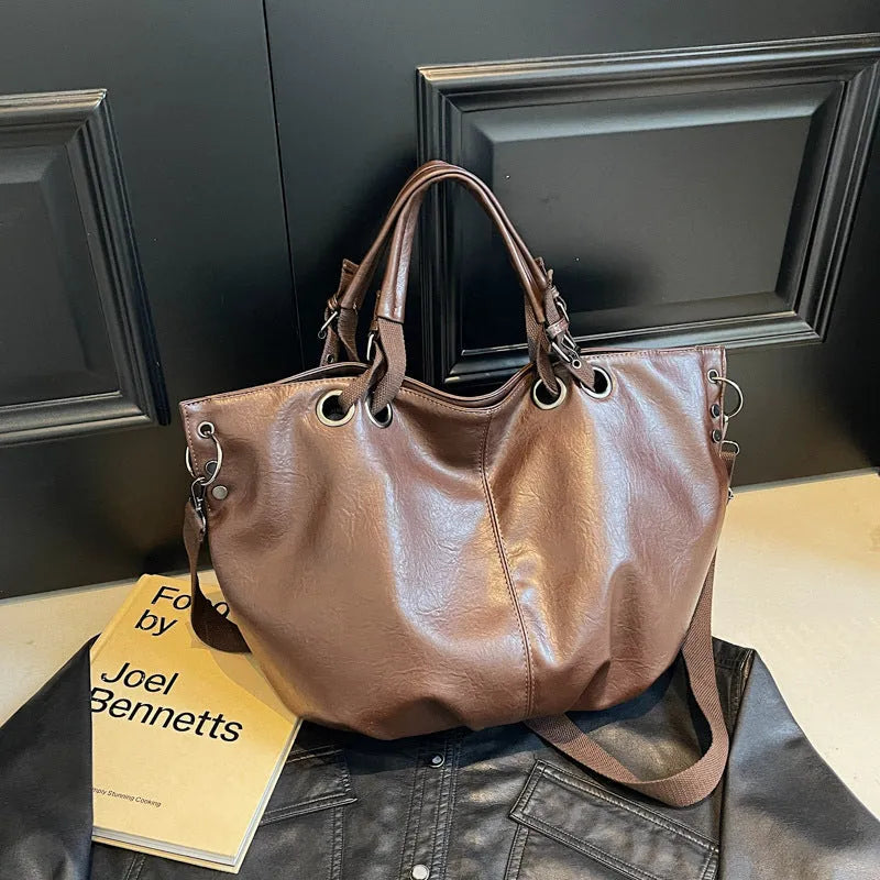 Solid colour PU one-shoulder tote bag with stitching details, horizontal square shape, available in multiple colours