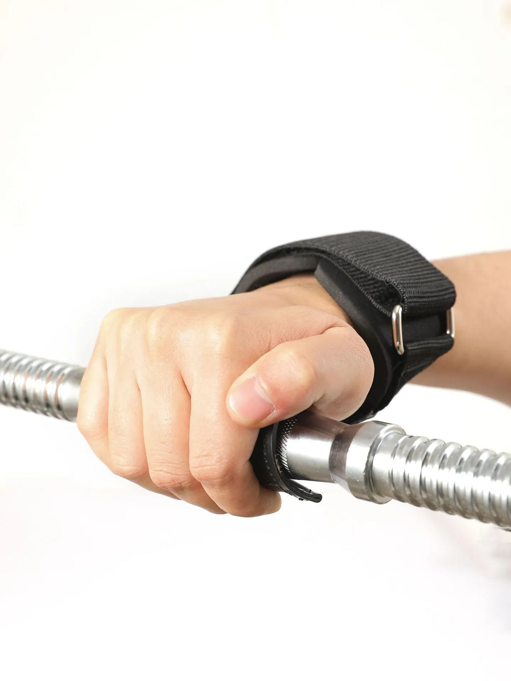Pair of black booster hose rubber assist belts for non-slip palm protection in weightlifting and rock climbing.