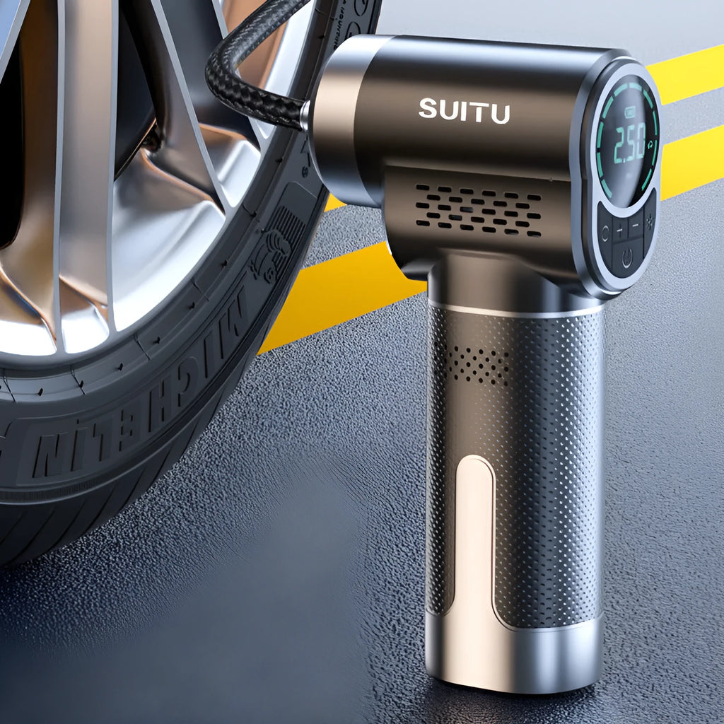 ST-5518 wireless portable air pump with inflatable pipe and nozzles for car tyres and sports equipment