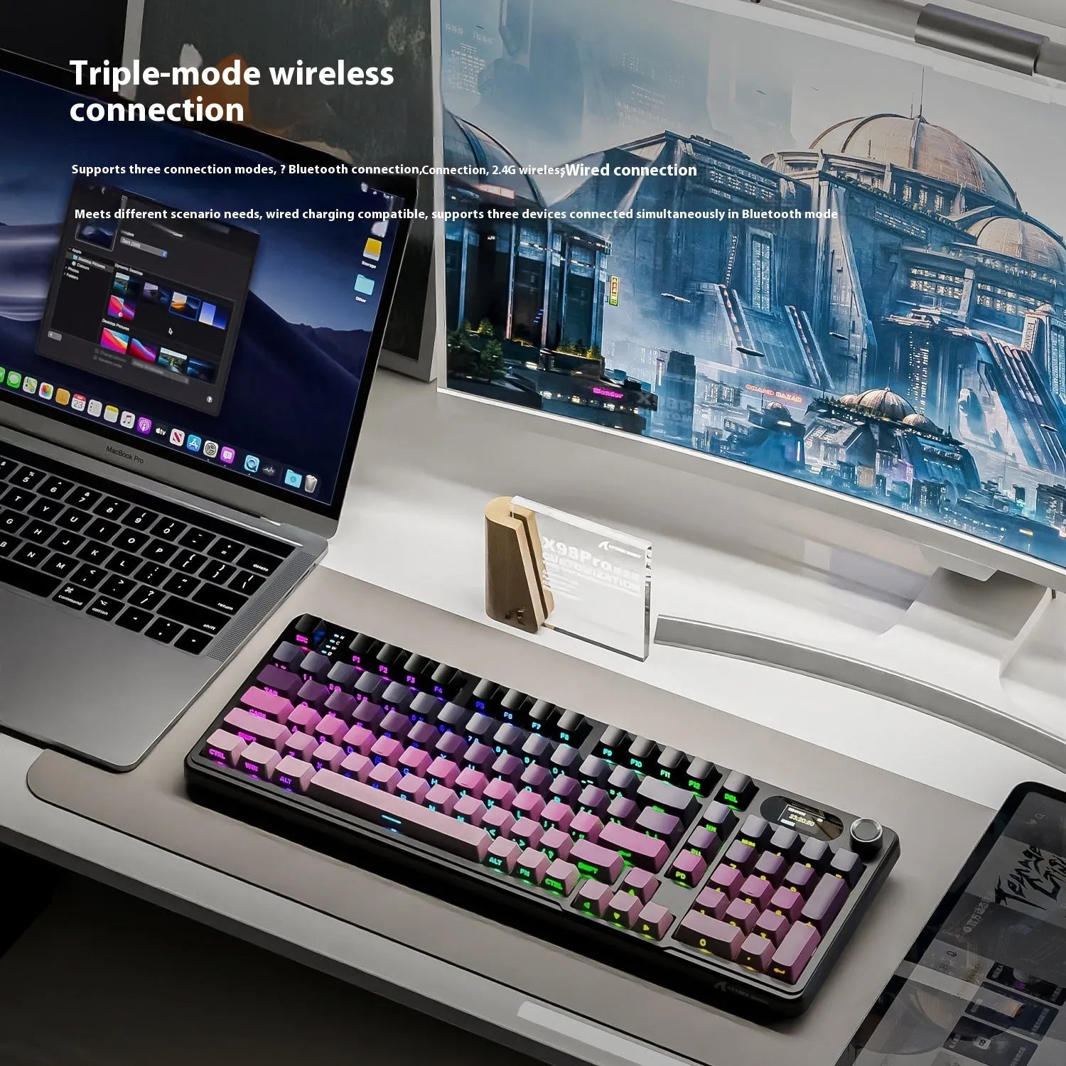 Attack Shark X98PRO three-mode RGB wireless Bluetooth mechanical keyboard with side engraving and knob, ABS black body