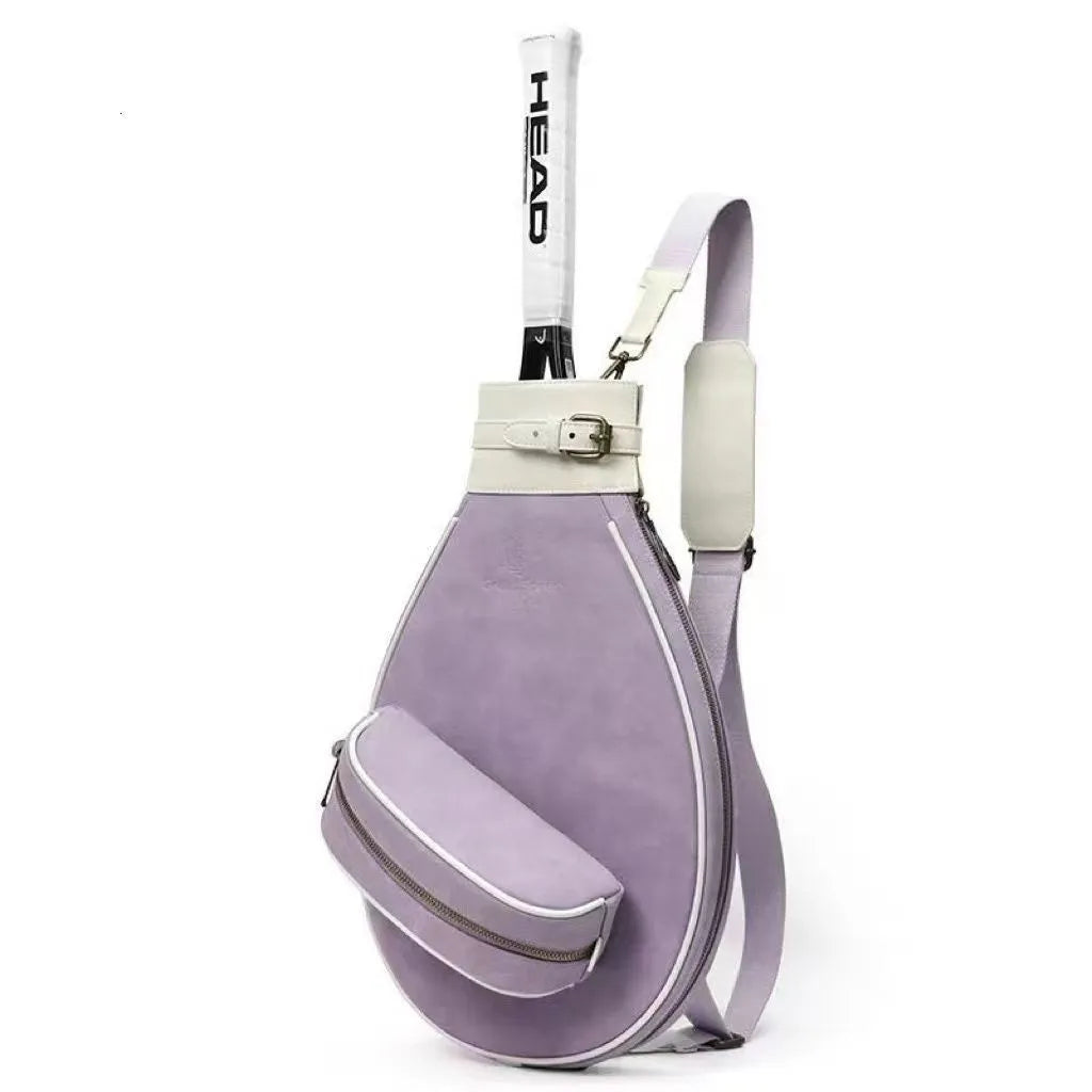 Women's vintage leather badminton bag with a one-shoulder strap in a selection of colours.