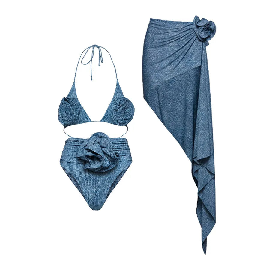 Women's one-shoulder cowboy style one-piece swimsuit in nylon fabric.