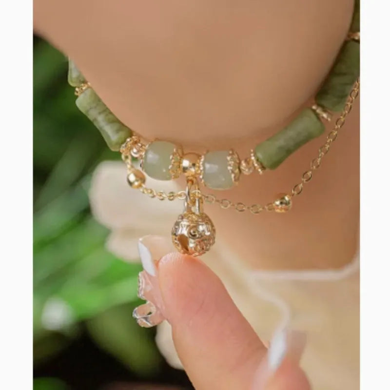 Women's natural Hetian jade bamboo bracelet geometric shape manual processing 15+3 cm size