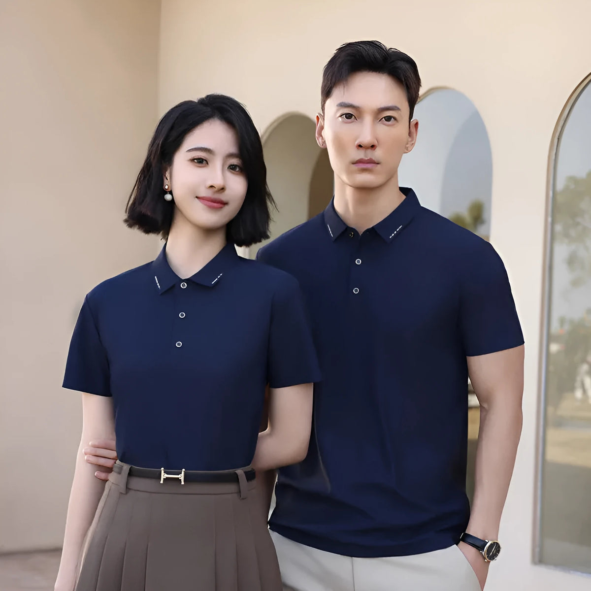 Ice silk cotton short sleeve polo shirt in solid colour, sizes S to 5XL for men and women