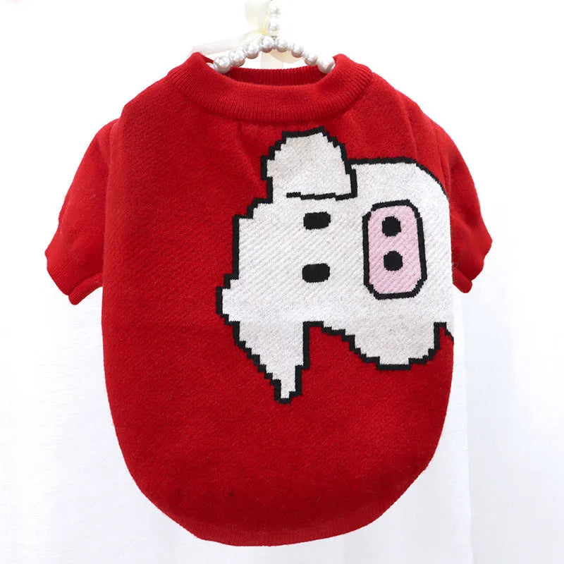 Cartoon-themed dog sweater with button fastening in wool material for autumn and winter