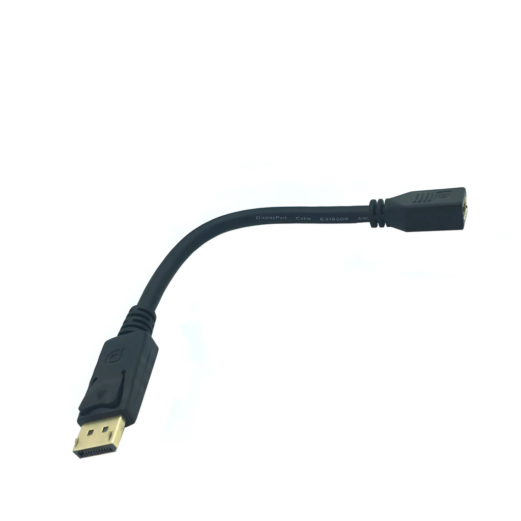 Black DP male to female extension cable 0.3 metres with standard connectors
