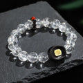 White crystal ebony wooden bracelet with five-warp braiding ethnic design