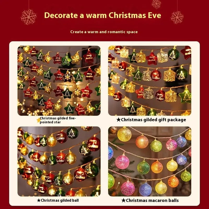 Electroplating ball Christmas lights string with XINGX pendant in gold and star decorations