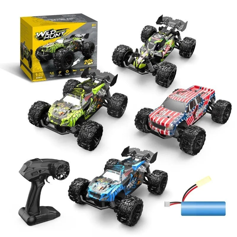1:20 scale remote control off-road drift car with PVC shell, four-wheel suspension, green blue or US Team colour