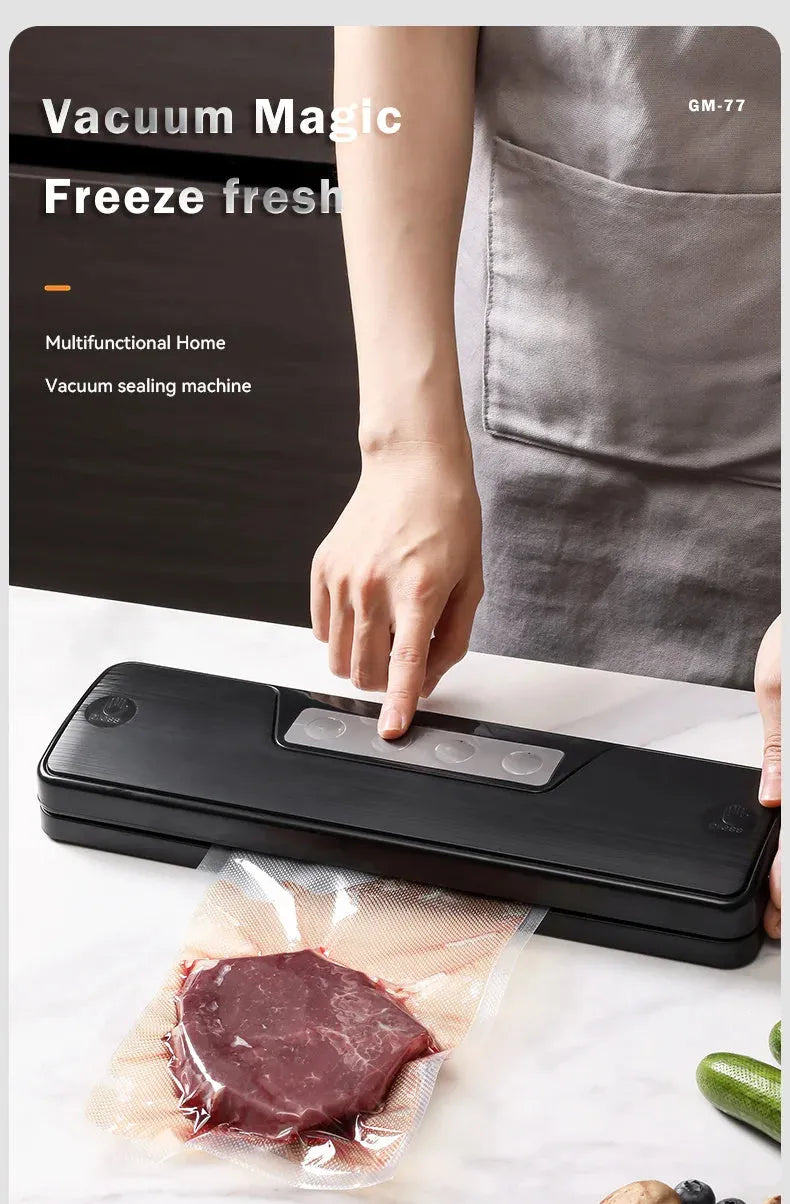 Compact white automatic vacuum sealer machine for household food preservation with wireless charging capability