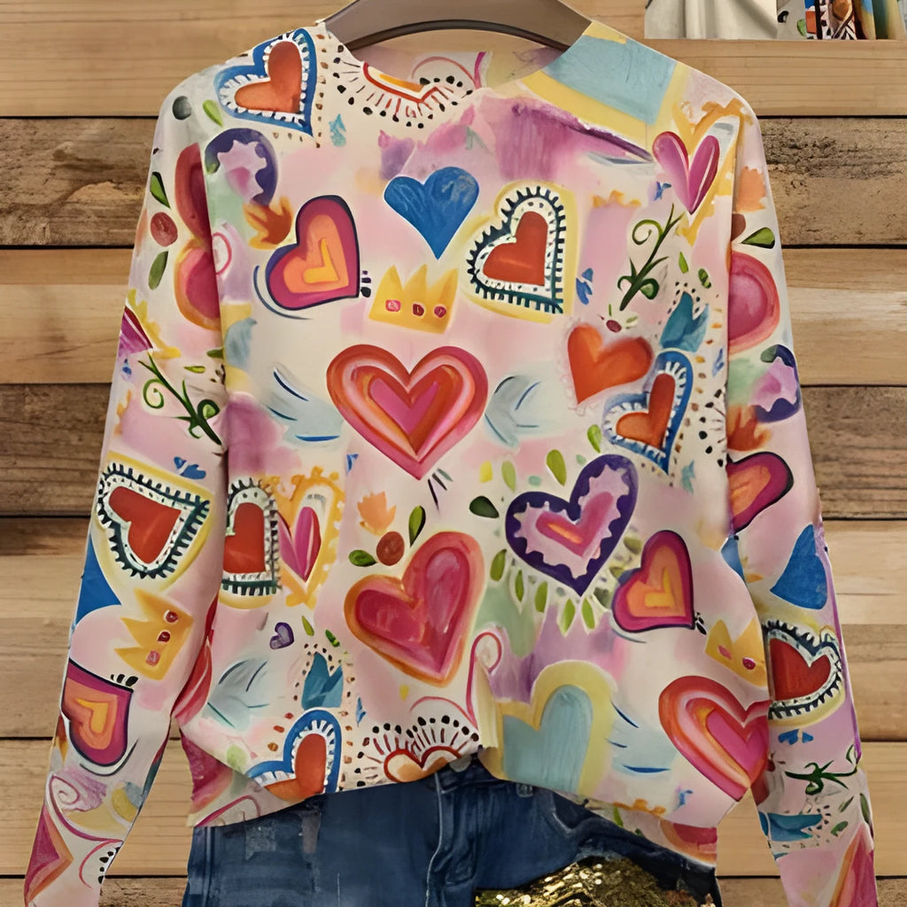 Digital printed casual top with lapel collar in loose fit, available sizes S to 5XL