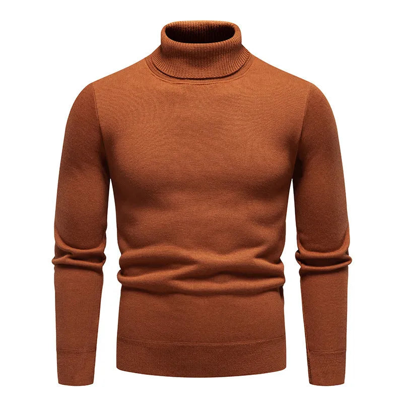 Men's fleece-lined turtleneck sweater in beige, straight pullover, sizes M-4XL