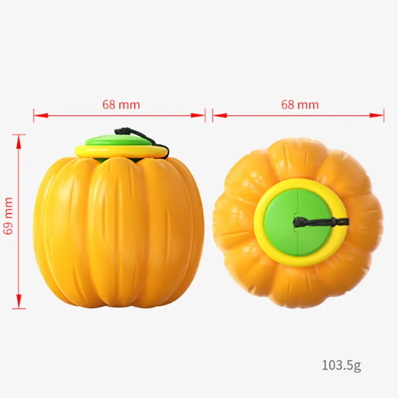 Orange Halloween pumpkin dog chew ball with squeaker for small dogs