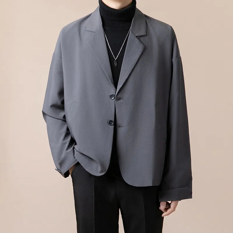 Men's loose fit casual suit jacket in chemical fibre blend fabric available in multiple colours