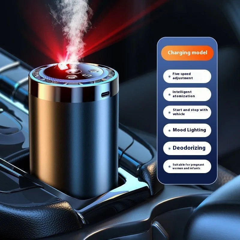Car intelligent aromatic diffuser and humidifier with 50-100ml capacity, available in plastic or aluminium alloy and six fragrances
