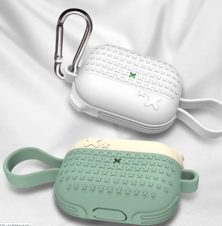 Silicone case for AirPods Pro in black, green, and white, compatible with Apple AirPods Pro charging case.