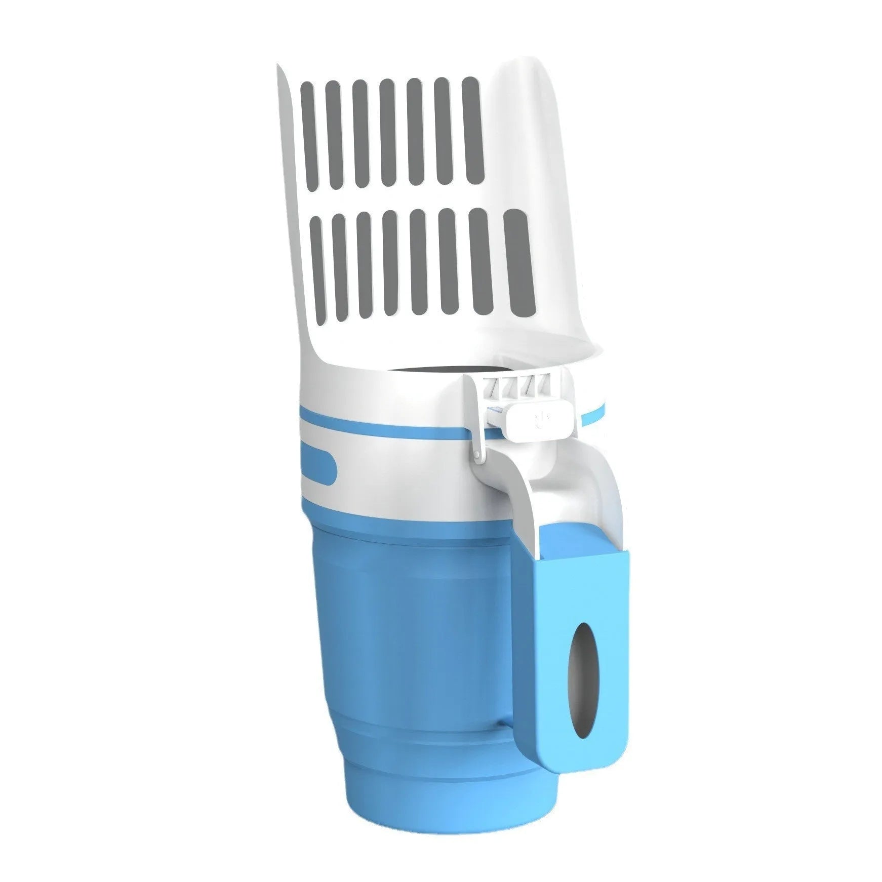 Grey foldable cat litter scoop with integrated waste canister and refill bags