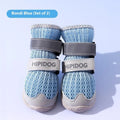 Cartoon-style blue and green dog shoes made from PU material for summer paw protection.