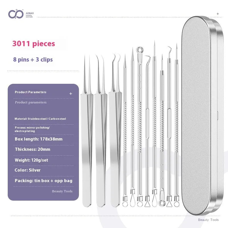 4-piece silver metal acne needle set with ultra-fine pointed tips for skin care