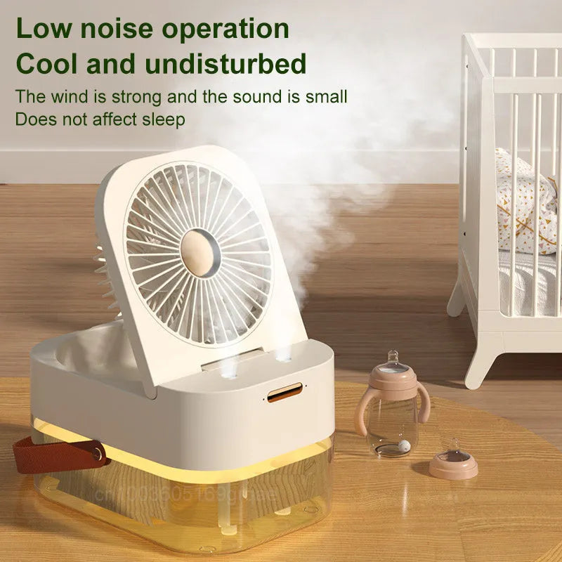 USB-powered desktop humidifier and cooling fan with remote control in green or white colour