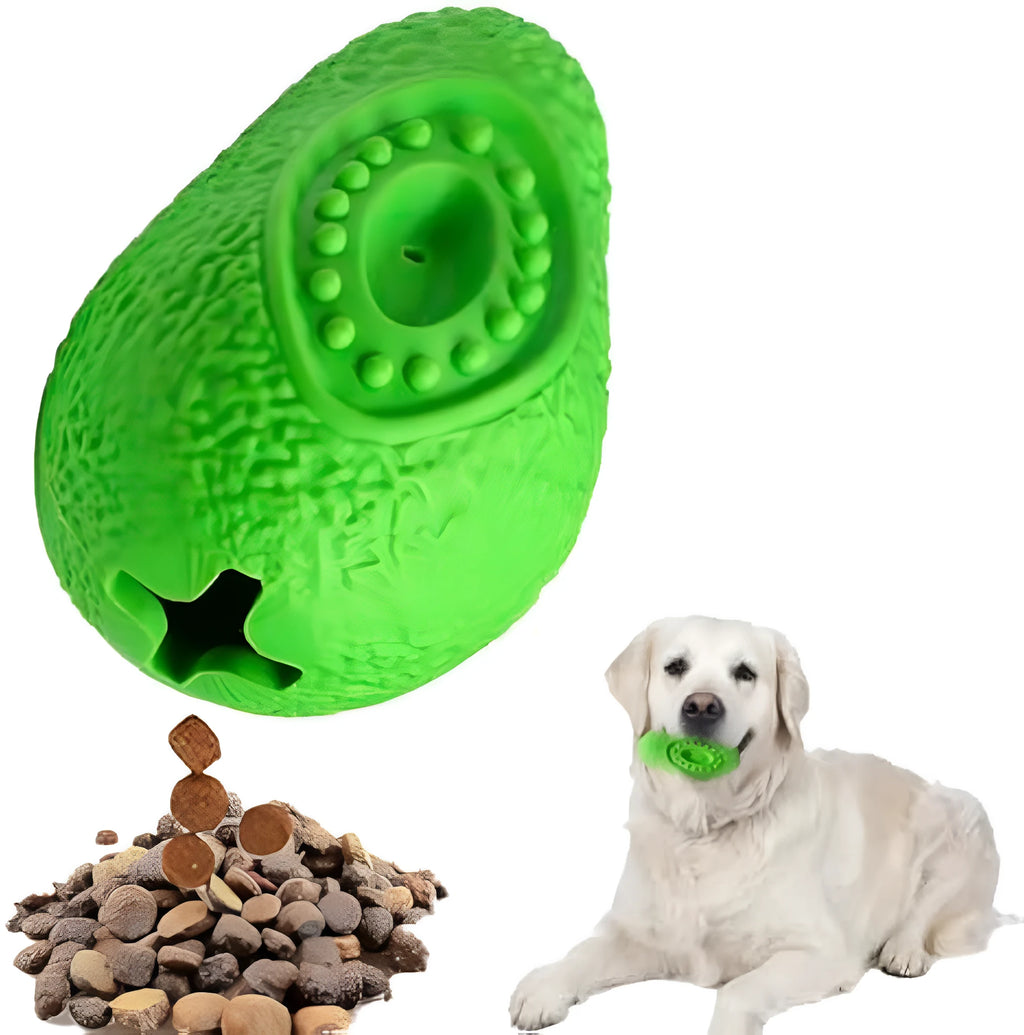 Green avocado-shaped natural rubber dog chew toy for aggressive chewers and large breeds