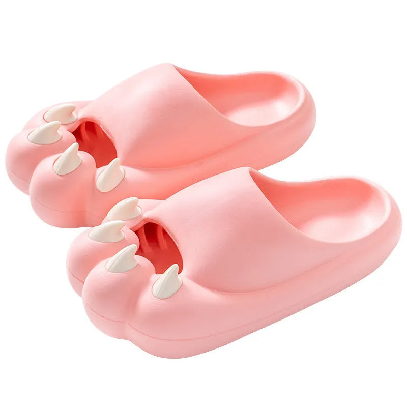 Women's non-slip platform slippers with cat claw design in white, black, watermelon red, and brown EVA upper