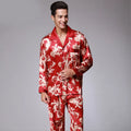 Men's long sleeve simulation silk pyjama set, lapel V-neck, available in five colours