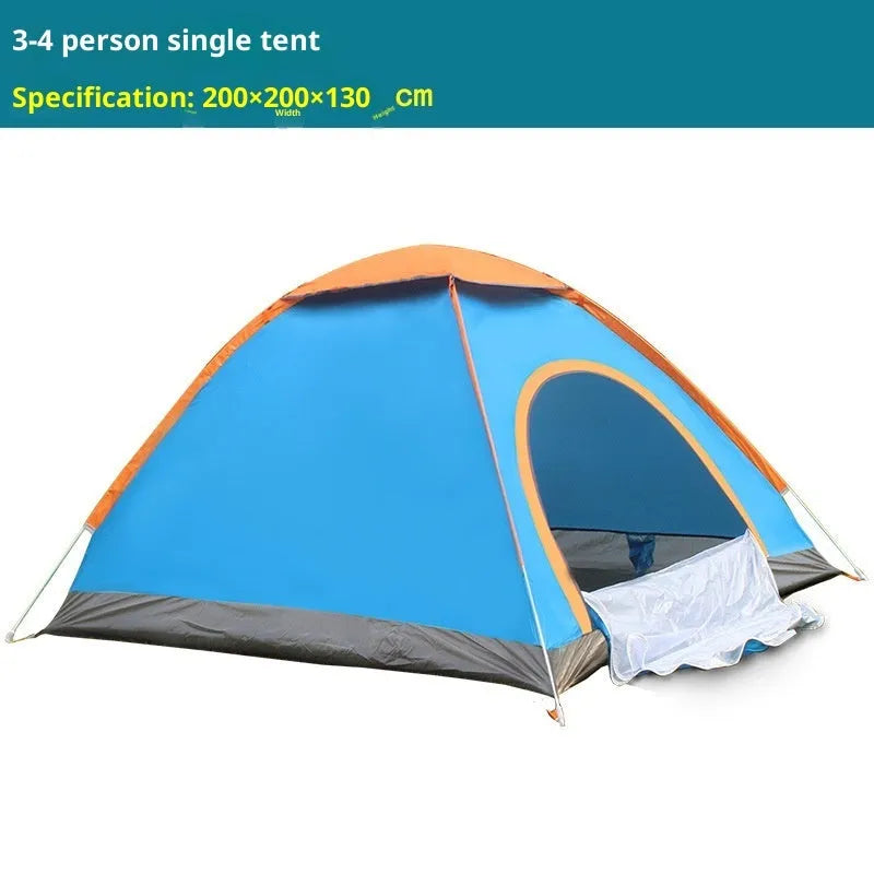 Automatic quick pitch camping tent in green with double door, 200x110x100cm for multiple people outdoor use