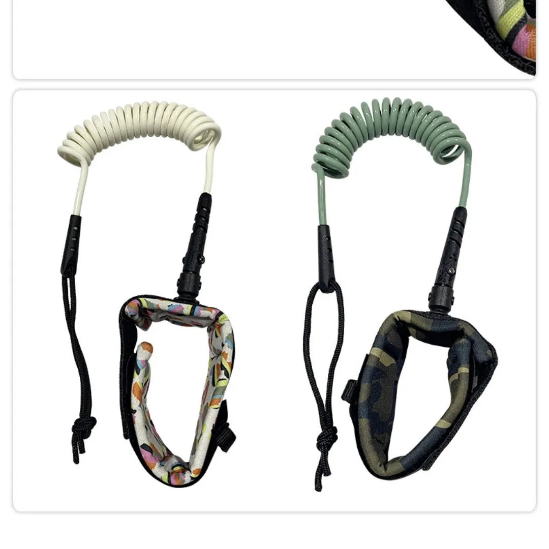 High elasticity surfboard hand holding rope on a plain background.