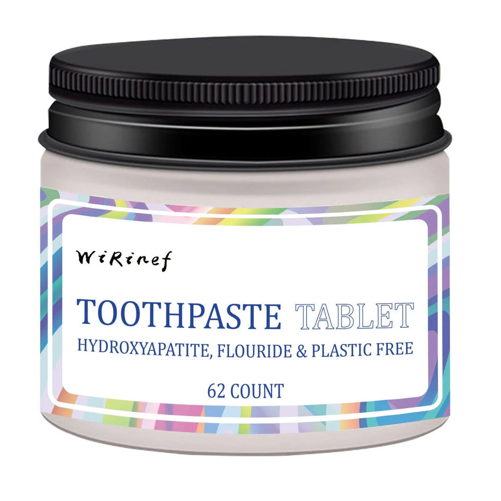 Portable mint toothpaste tablets in white container, 62 pieces for travel dental care