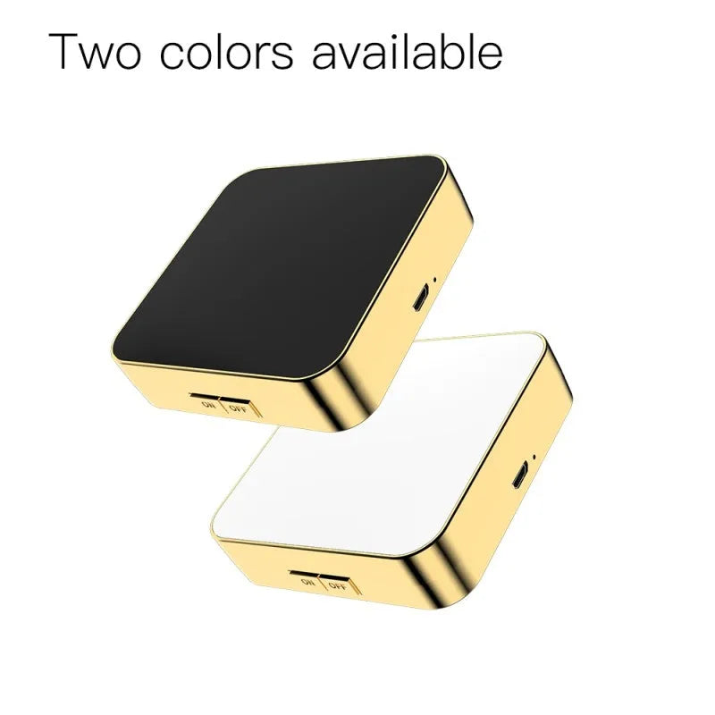 Makeup mirror with dual reflection surfaces and adjustable lighting in black or white colour options