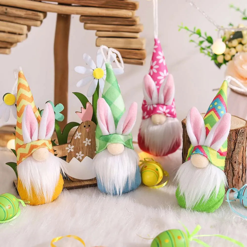 Set of four faceless cloth decorative dolls with beard and ears in colour LFH52 for Easter home decor