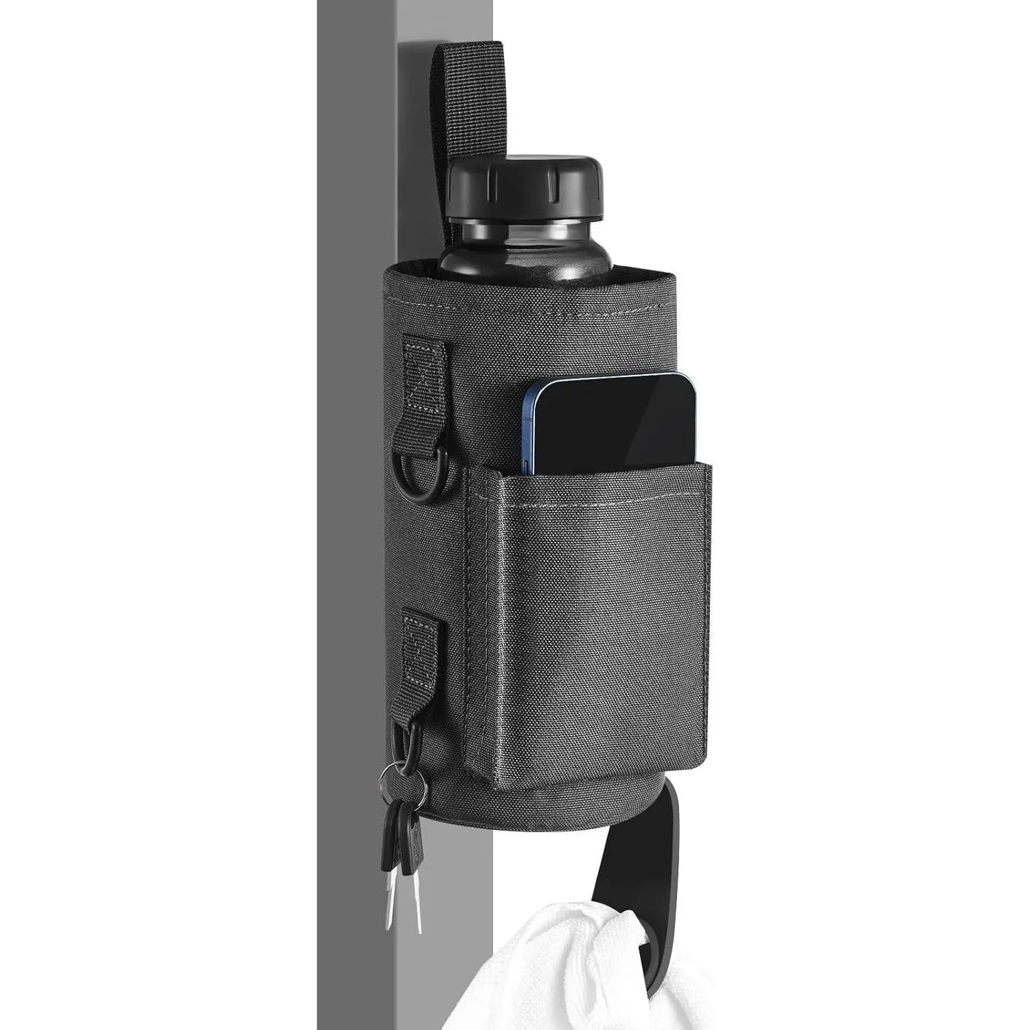 Magnetic waterproof cloth cup cover in black with large capacity for outdoor fitness bottles