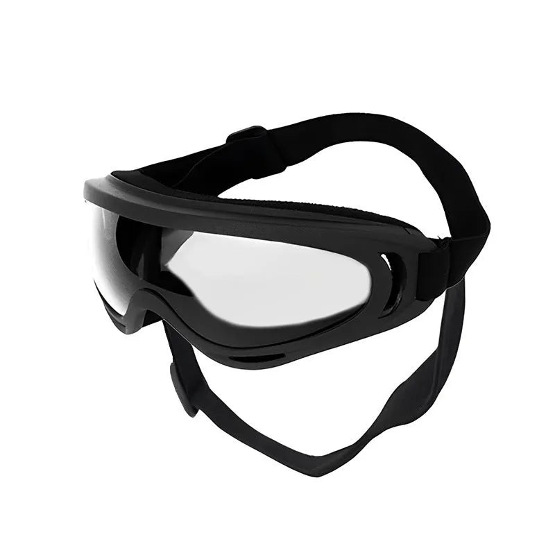 Dog windproof plastic pet glasses with coloured lenses, PVC frame, 18x8x7cm size on a small dog
