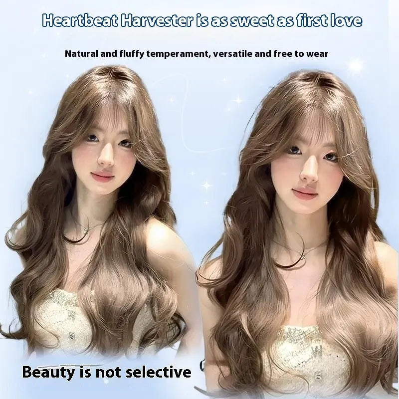Long curly big wave wig for women in Filbert Gray and Brown with a natural style and hair net