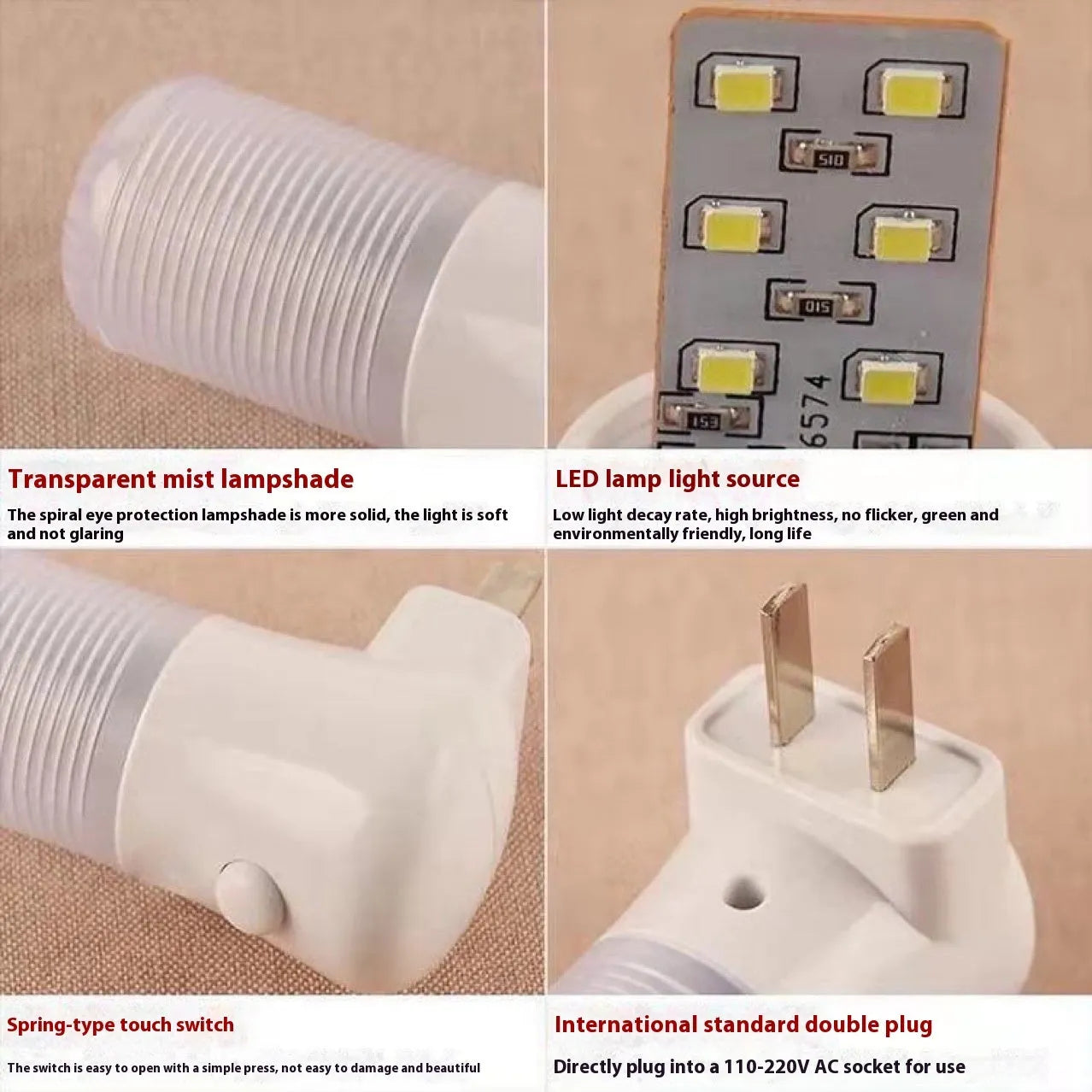 White minimalist plug-in bedside night light with American plug and switchable lighting