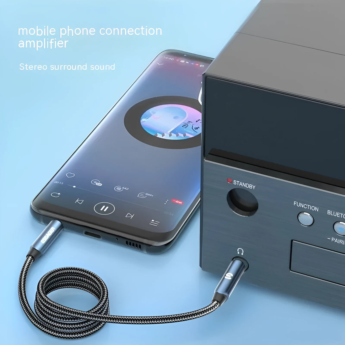 Dark grey 3.5mm public-to-public audio cable with gold-plated connectors for cellphone and vehicle sound equipment