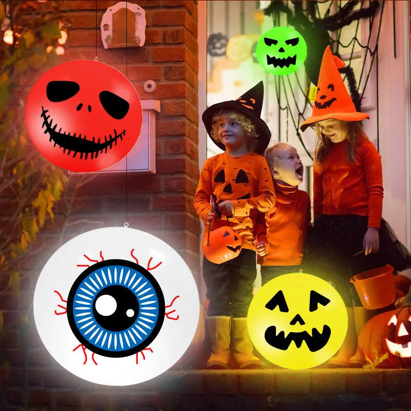 Set of three 34cm LED solar luminous Halloween balls in white, red, and green plastic with remote control