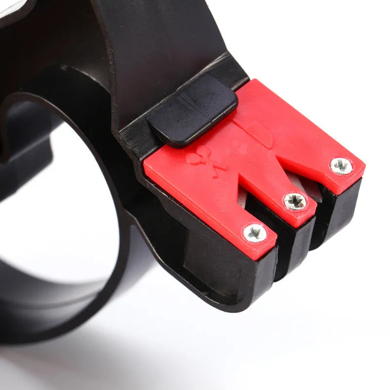 Black handheld knife and scissor sharpener with a tungsten steel blade