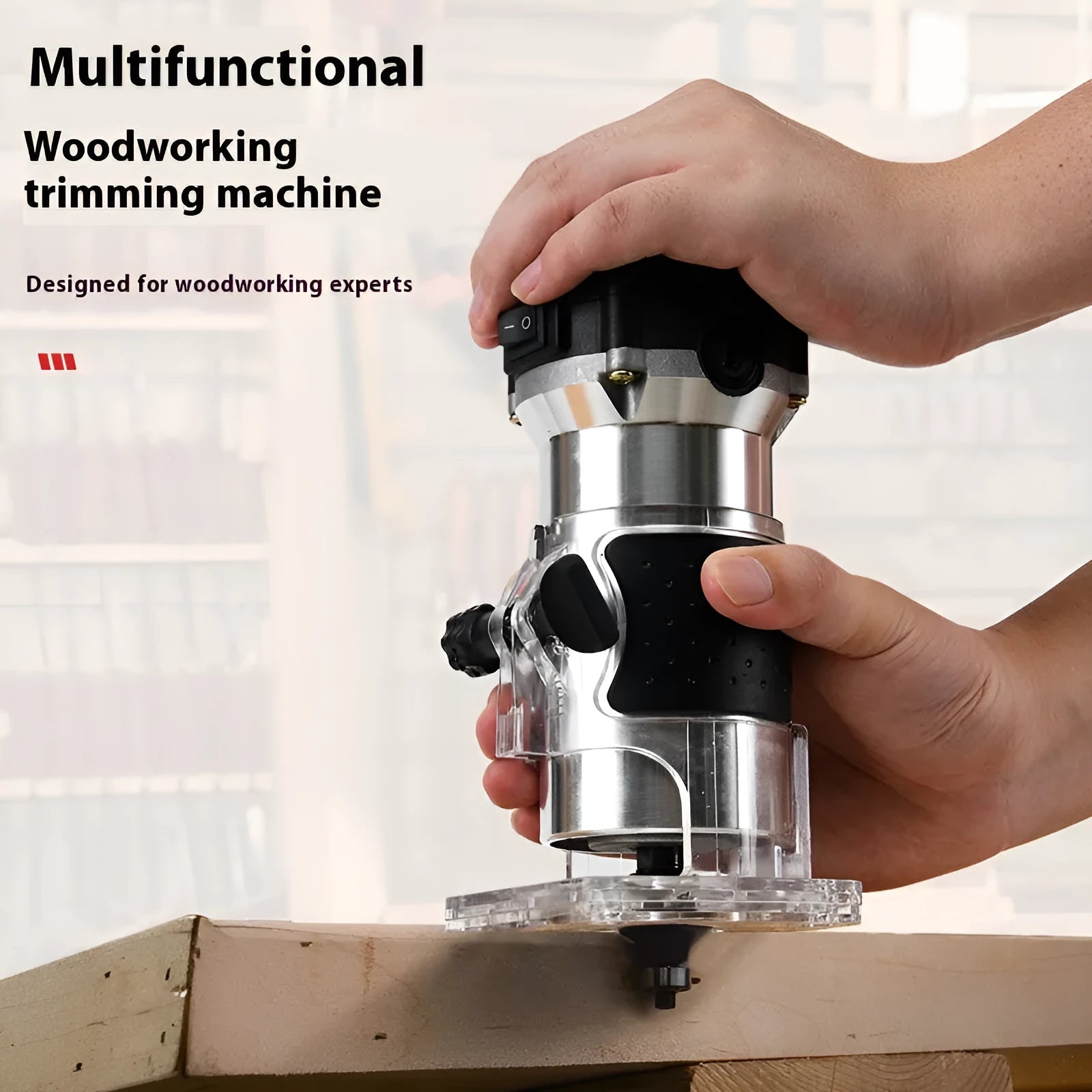 6-speed aluminium body electric woodworking trimmer router with 15 milling cutters and straight knife