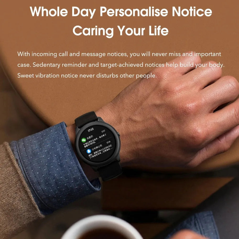 Haylou LS05 Black smart watch with 1.28 inch TFT screen, round 45.3mm alloy case, silicone band, heart rate and sleep monitor