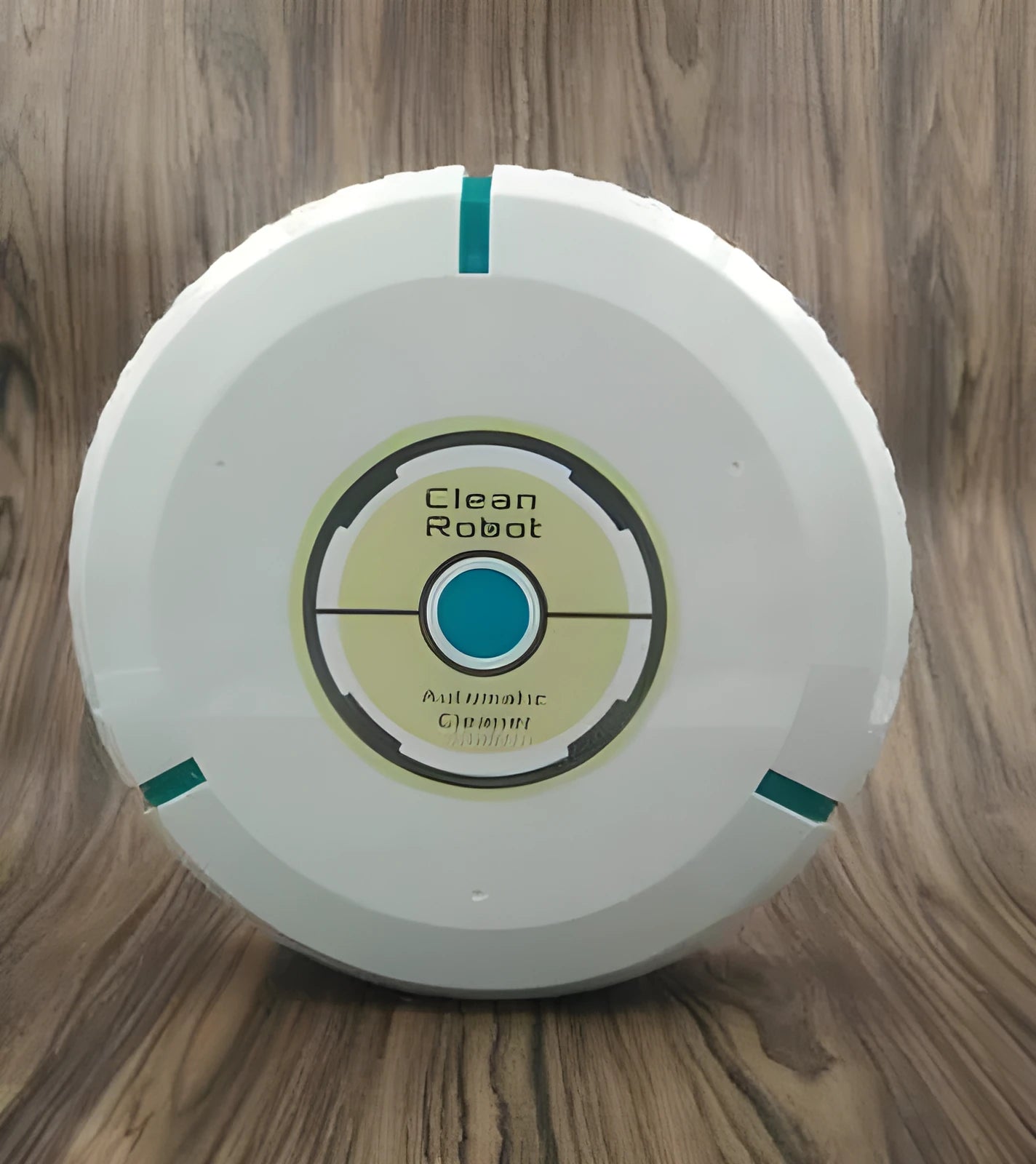 Black or white automatic robot vacuum cleaner with wide cleaning head on wooden floor.