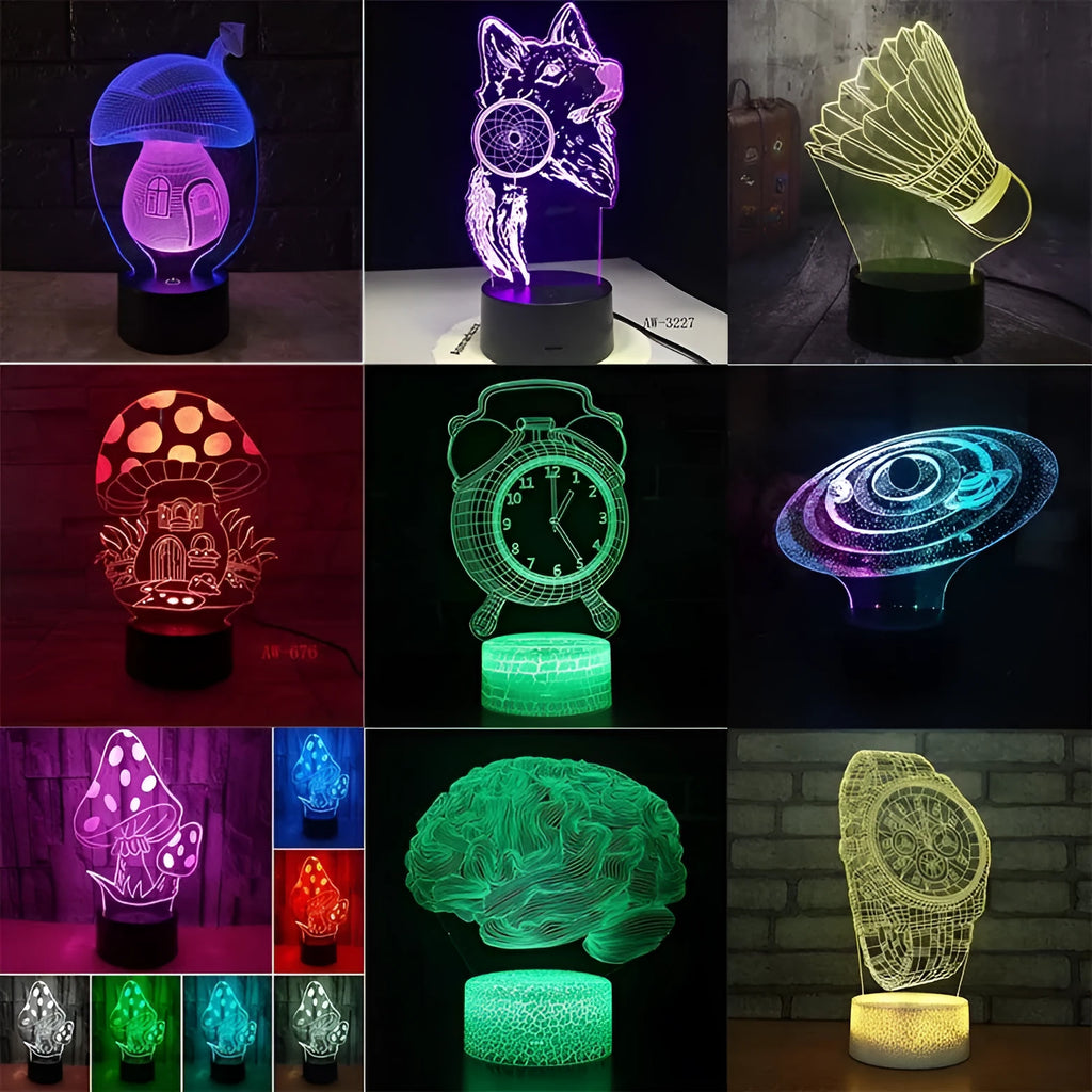 Colourful 3D touch LED desk lamp with USB cable and optional remote control on study desk