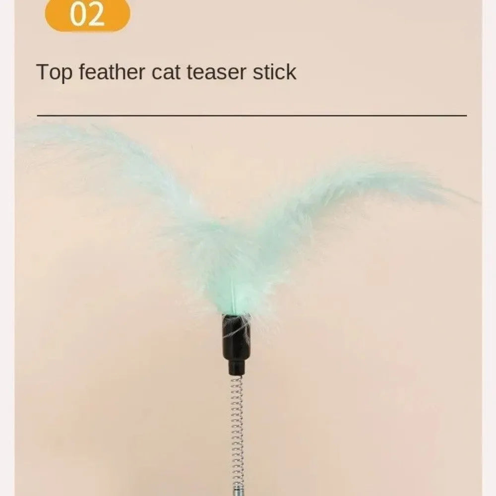 Cat turntable toy with tunnel, leaking food ball and cat stick in green, pink and yellow