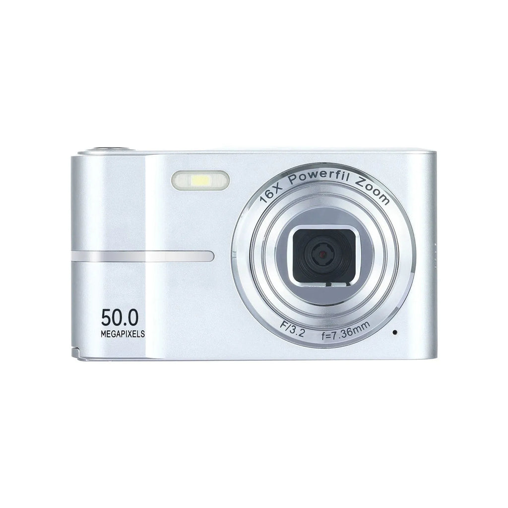 Compact HD 4K digital camera in black, green, pink, or white with full HD screen.