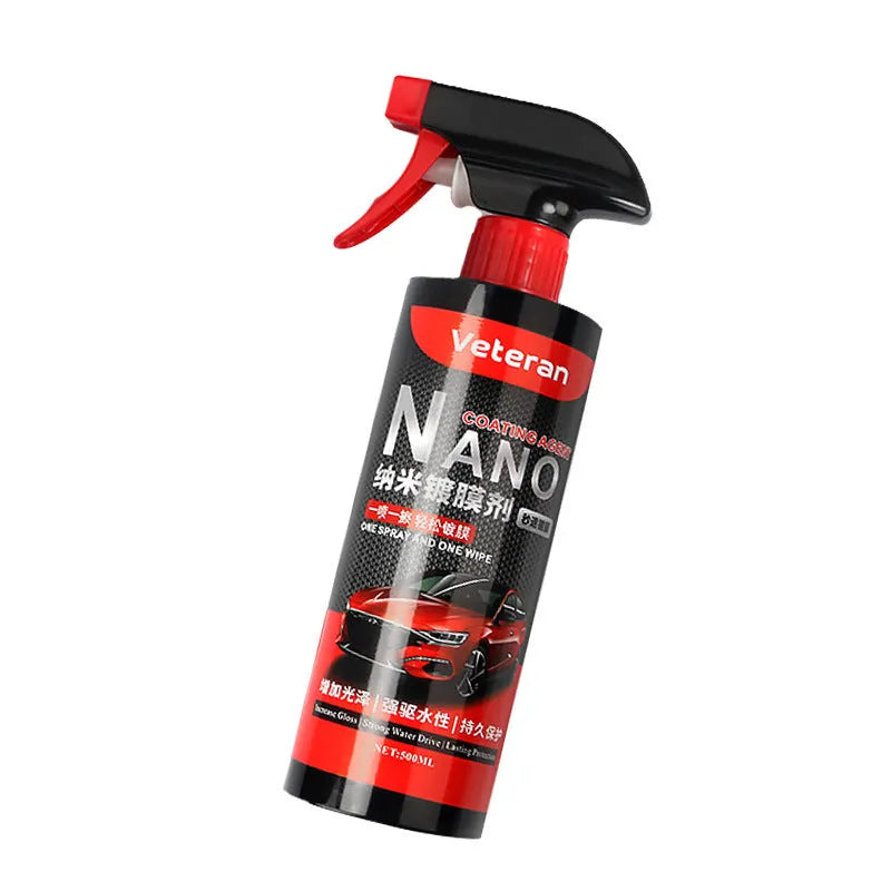 Bottle of liquid automotive coating agent spray for car polish and protection.