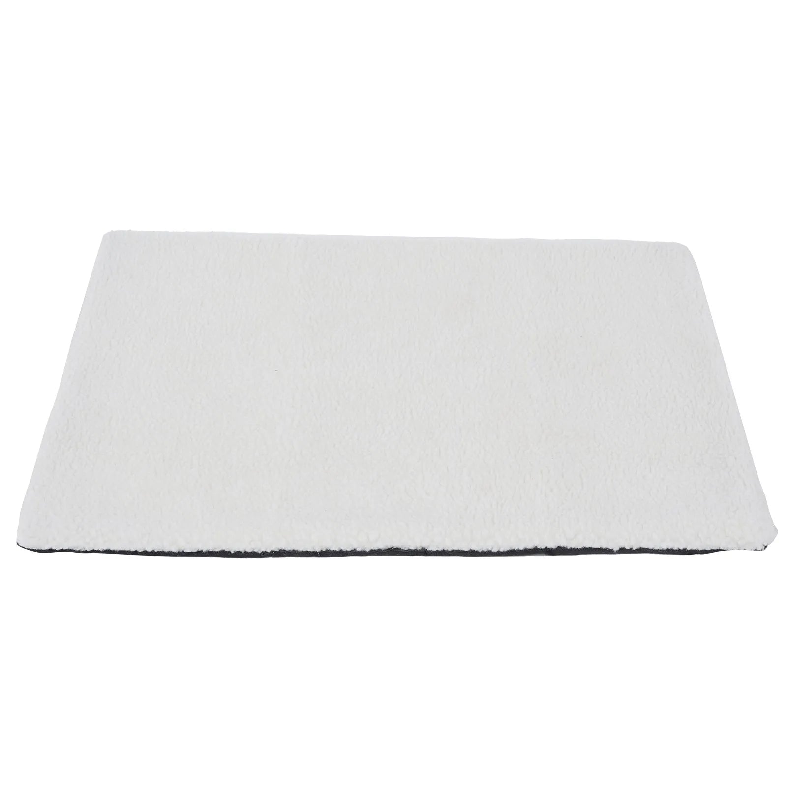 Grey self-heating pet bed with plush fabric and reflective thermal layer for indoor winter use