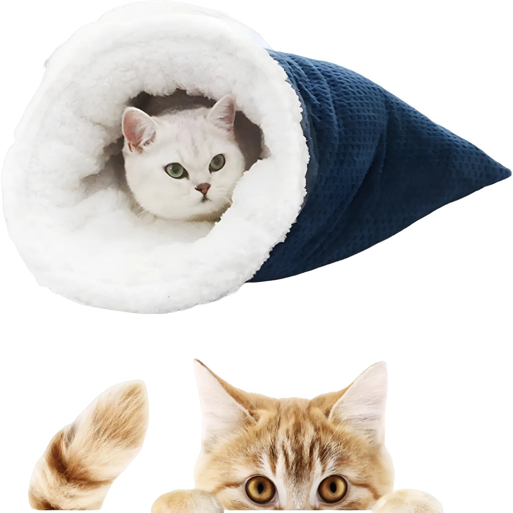 Gray cat winter sleeping bag with removable crinkle sack semi-enclosed cave for cats up to 6kg, 50x47cm bag body