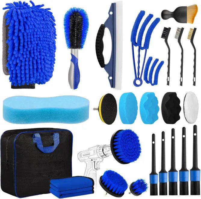 Round disc car cleaning brush set with 0.3mm PP bristles and plastic handles for interior dust removal